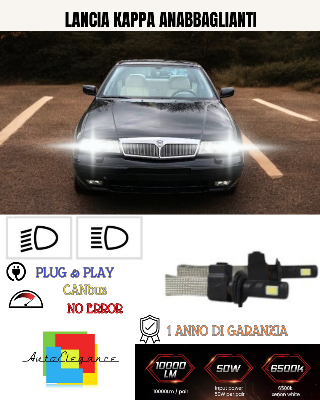 💕 KIT LAMPADE LED H7 ANABBAGLIANTE LANCIA KAPPA 6000K 6400 LUMEN 💕