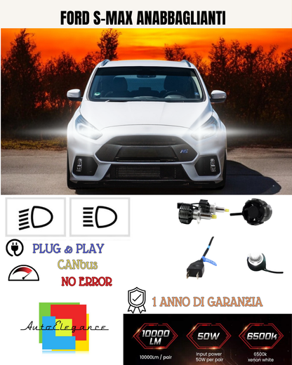 💕 KIT FULL LED FORD S-MAX H7 6000K BIANCO 6000 LUMEN ANABBAGLIANTI 💕
