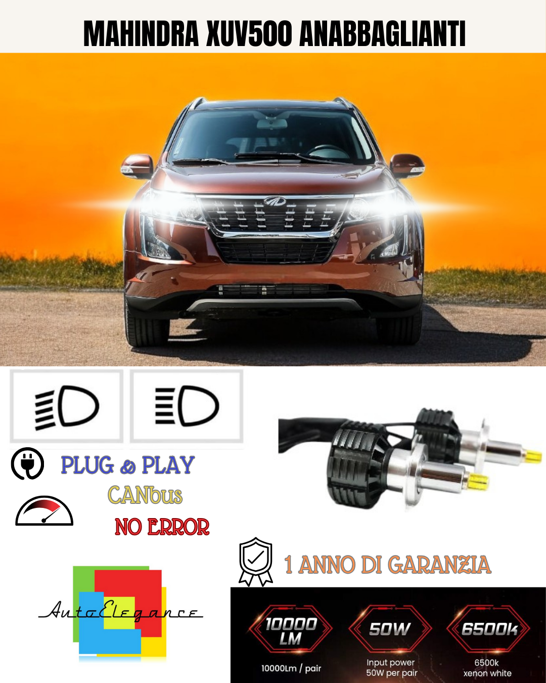 💕 KIT LAMPADE LED H7 ANABBAGLIANTE MAHINDRA XUV500 6000K 9600 LUMEN 💕