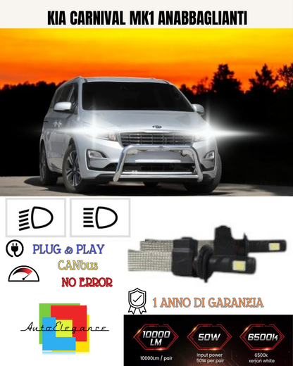 💕 KIT LAMPADE LED H7 ANABBAGLIANTE KIA CARNIVAL MK1 6000K 9600 LUMEN 💕
