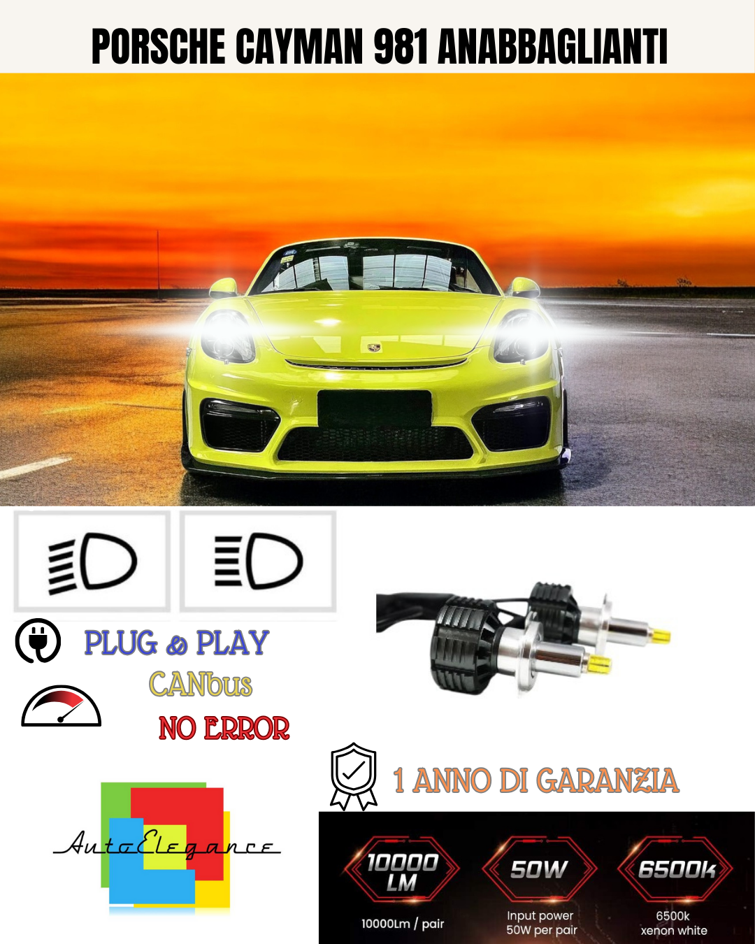 💕 KIT LED H7 ANABBAGLIANTE PORSCHE CAYMAN 981 9600 LUMEN 6000K 💕