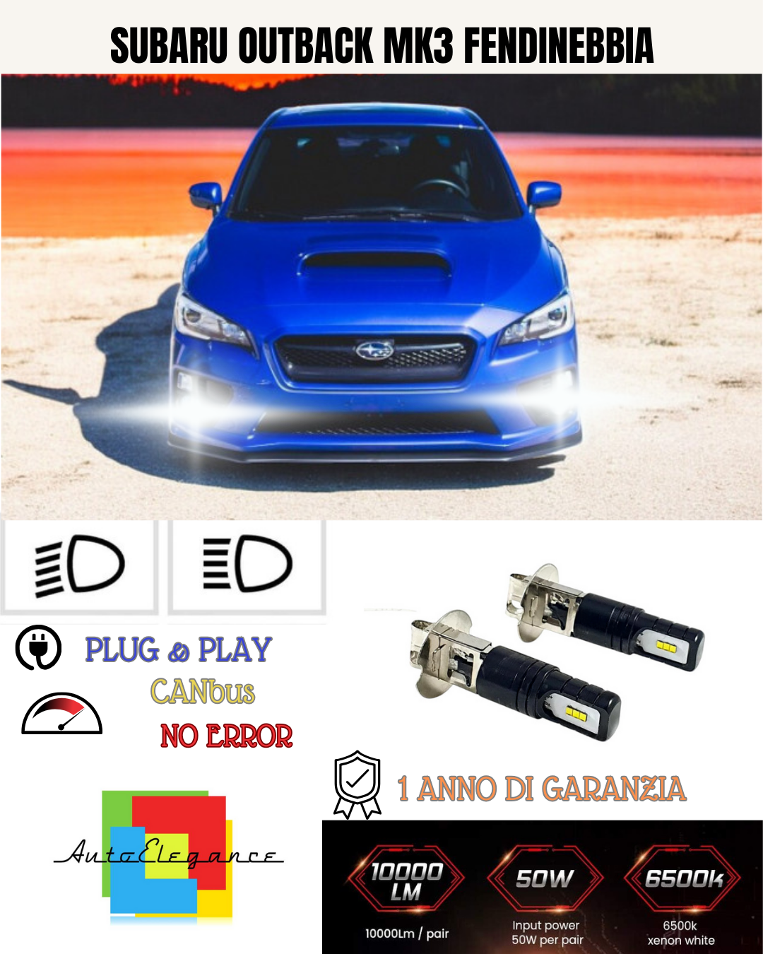 🔥KIT LED H3 SUBARU OUTBACK MK3 6000K BIANCO FENDINEBBIA 🔥
