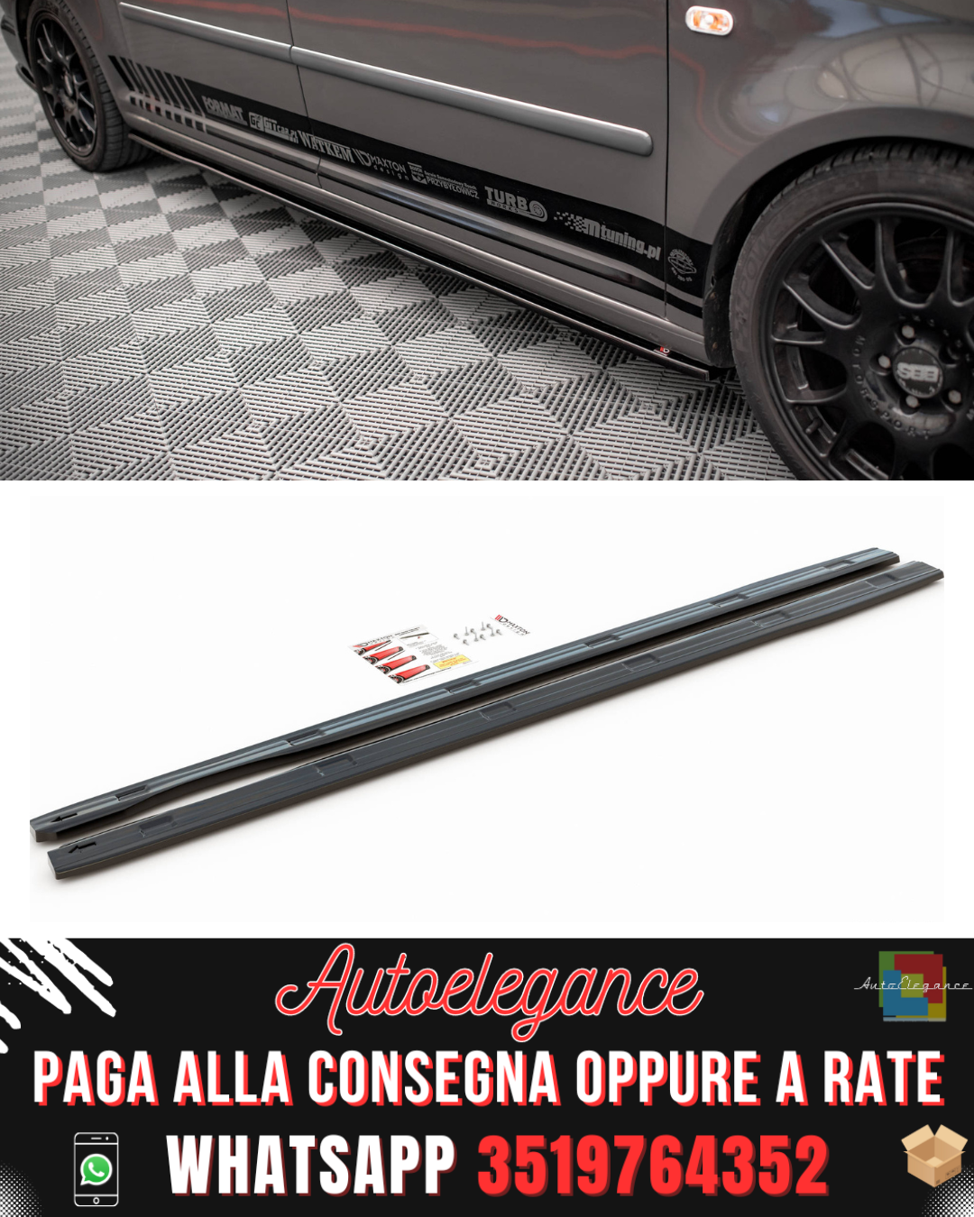 MINIGONNE LATERALI adatte per VOLKSWAGEN CADDY LONG MK3 FACELIFT 2010-2015