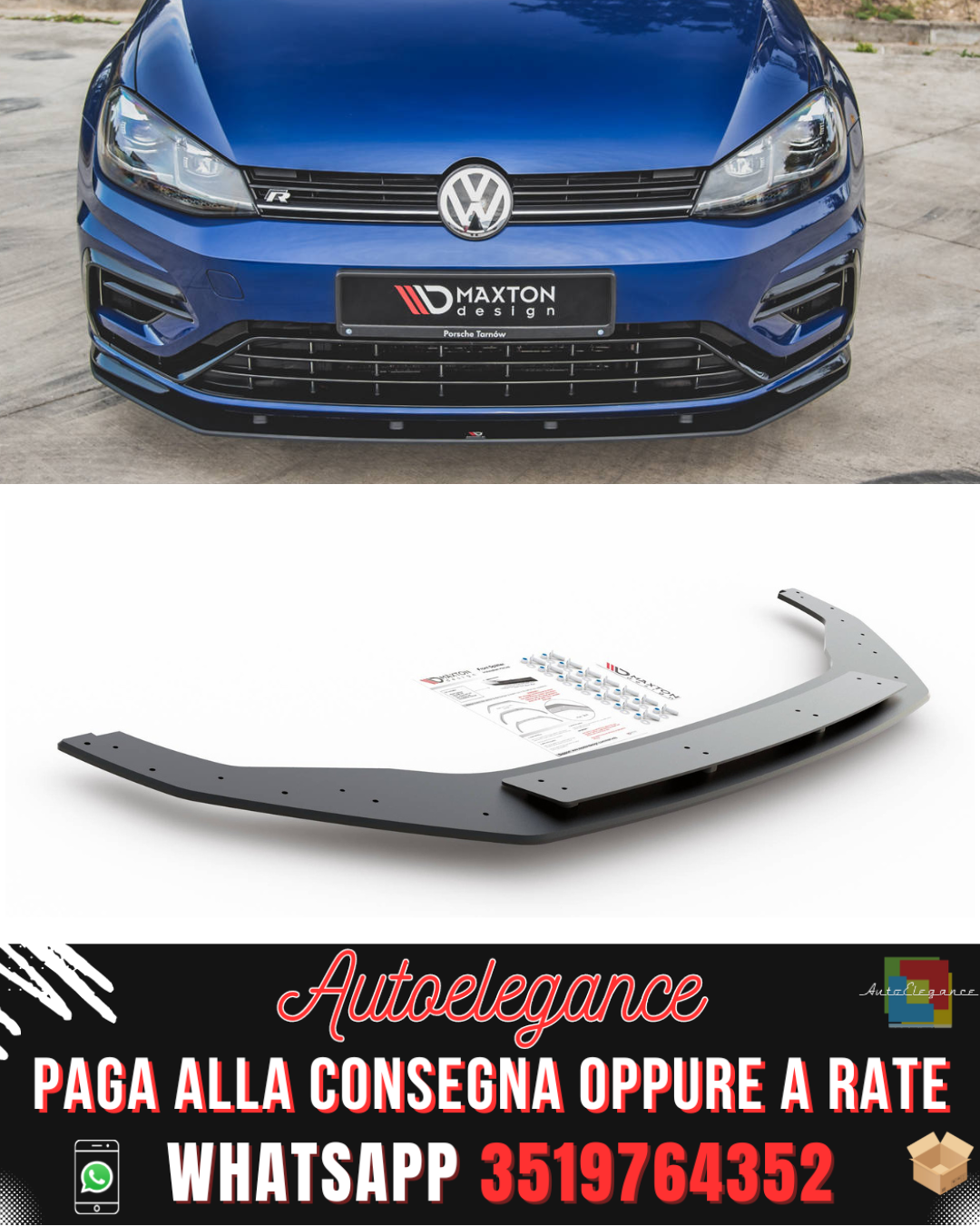 SPLITTER ANTERIORE RACING DURABILITY adatto per VW GOLF 7 R / R-LINE FACELIFT 2017-2020