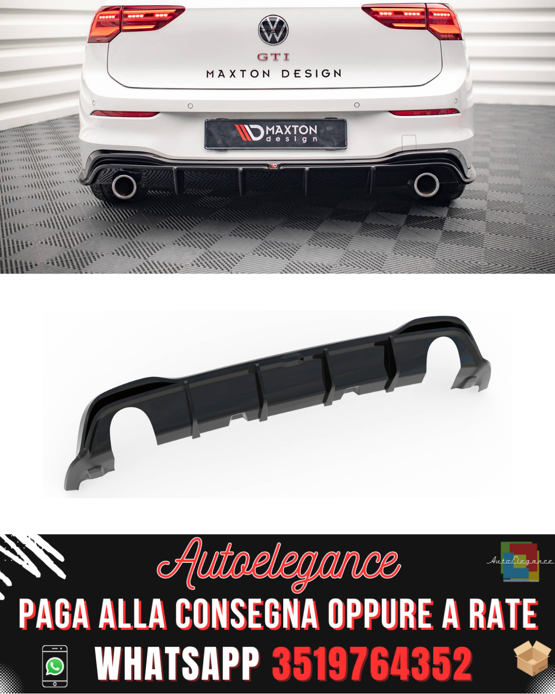 DIFFUSORE POSTERIORE ADATTO PER  V.4 VOLKSWAGEN GOLF 8 GTI 2020