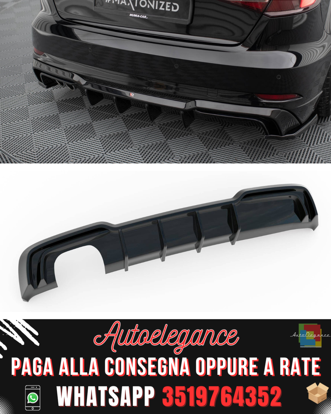 DIFFUSORE POSTERIORE adatto per AUDI A3 S-LINE SPORTBACK 8V FACELIFT 2016-2020