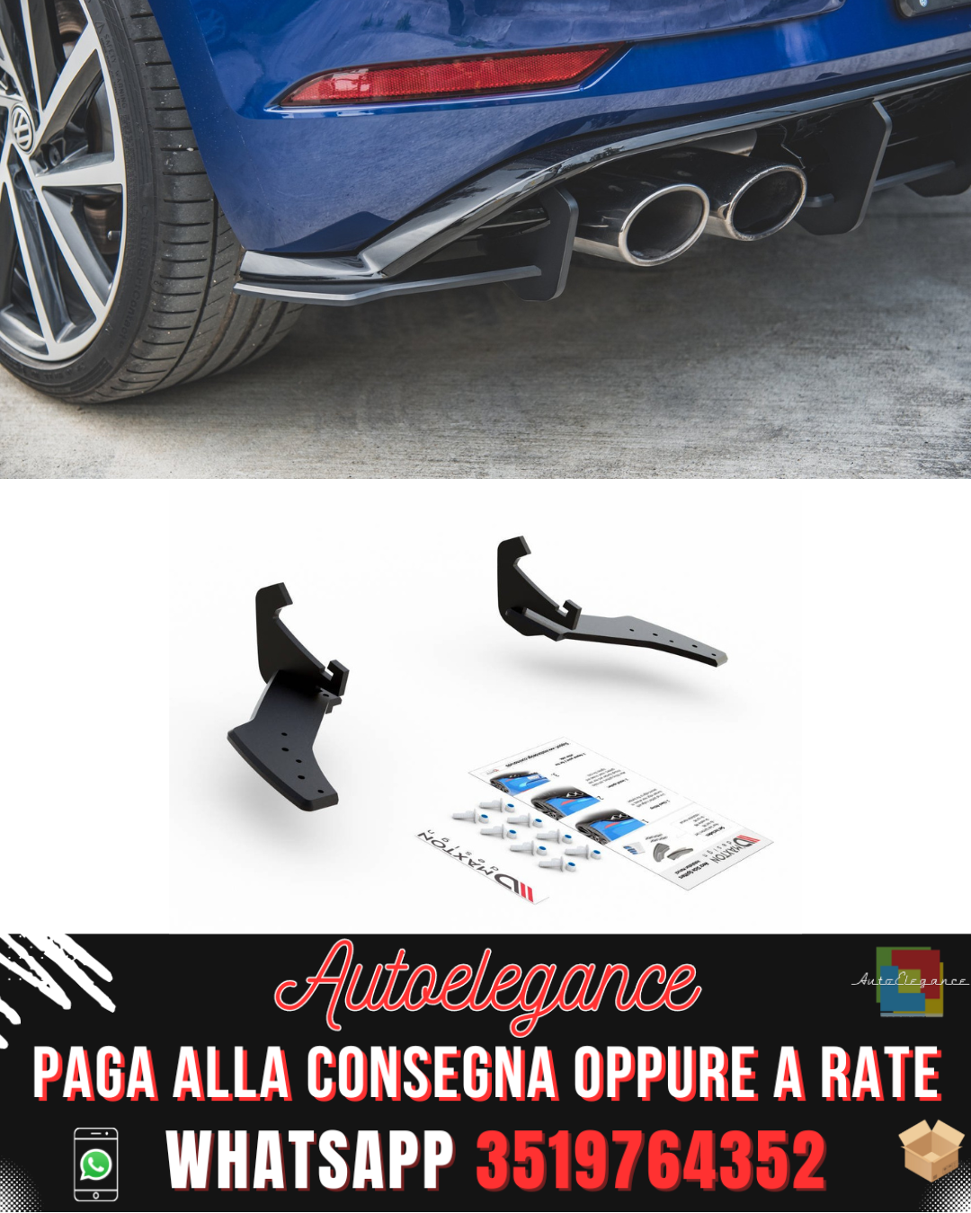 RACING DURABILITY SPLITTER LATERALI POSTERIORI adatti per VW GOLF 7 R FACELIFT 2017-2020