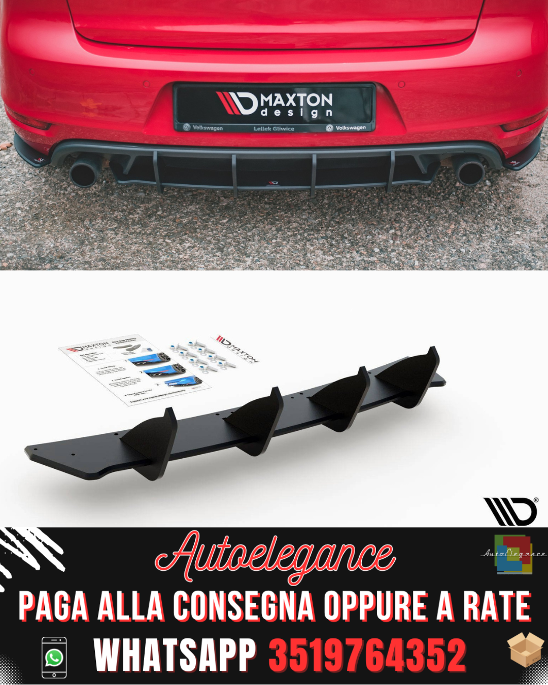 DIFFUSORE POSTERIORE RACING DURABILITY V.2 adatto per VOLKSWAGEN GOLF GTI MK6 2008-2012