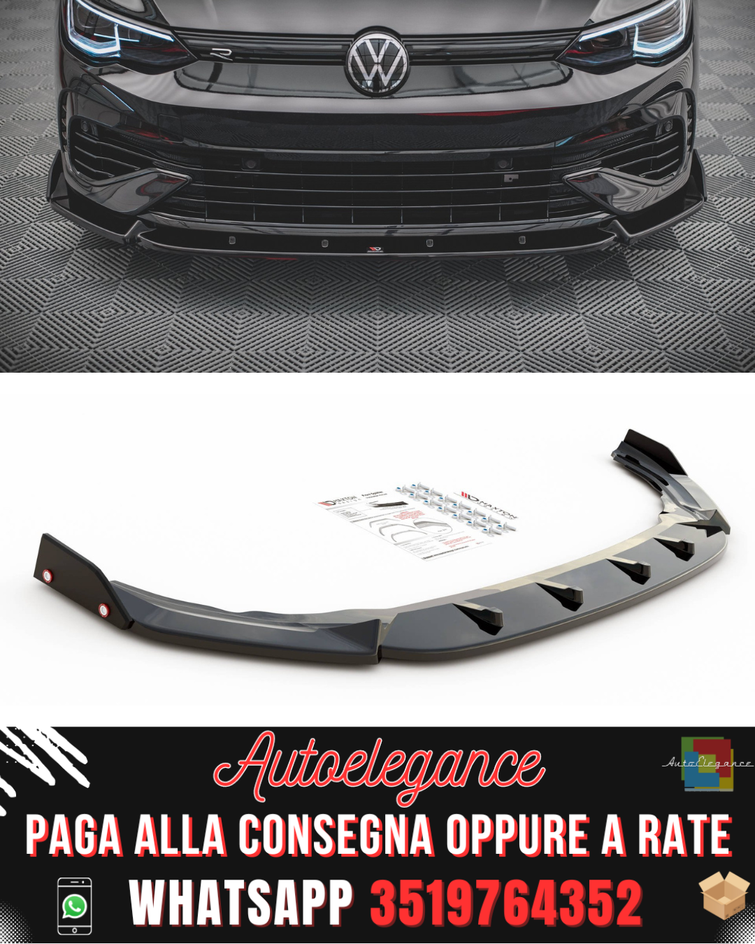 SPLITTER ANTERIORE V.2 + FLAPS ADATTI PER VOLKSWAGEN GOLF R MK8 2020