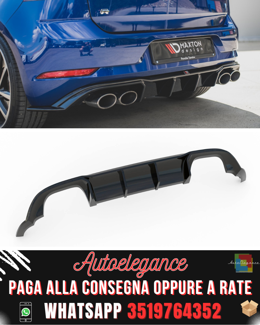 DIFFUSORE POSTERIORE V.3 ADATTO PER VW GOLF 7 R FACELIFT 2017-2019