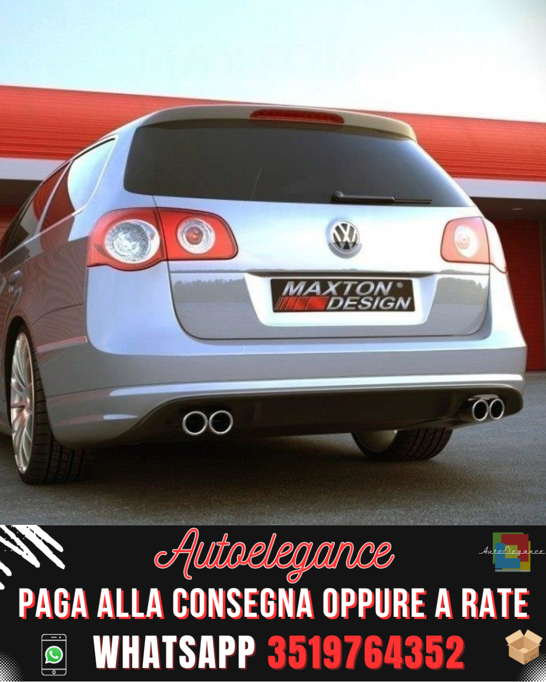 SPOILER PARAURTI POSTERIORE adatto per VW PASSAT B6 ( R-LINE LOOK ) 2 SCARICHI 2005-2010
