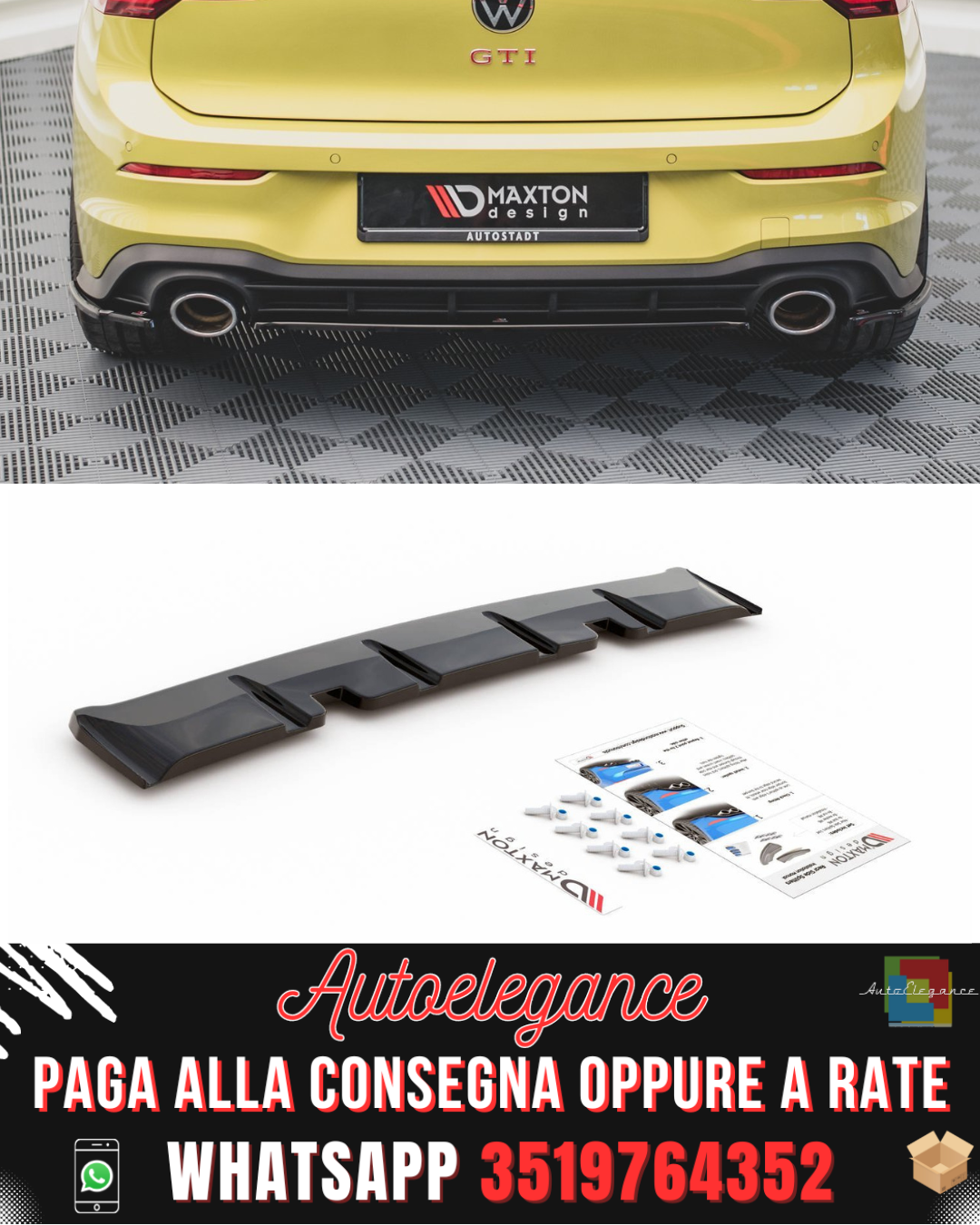 SPLITTER POSTERIORE CENTRALE ADATTO PER VOLKSWAGEN GOLF 8 GTI CLUBSPORT 2020