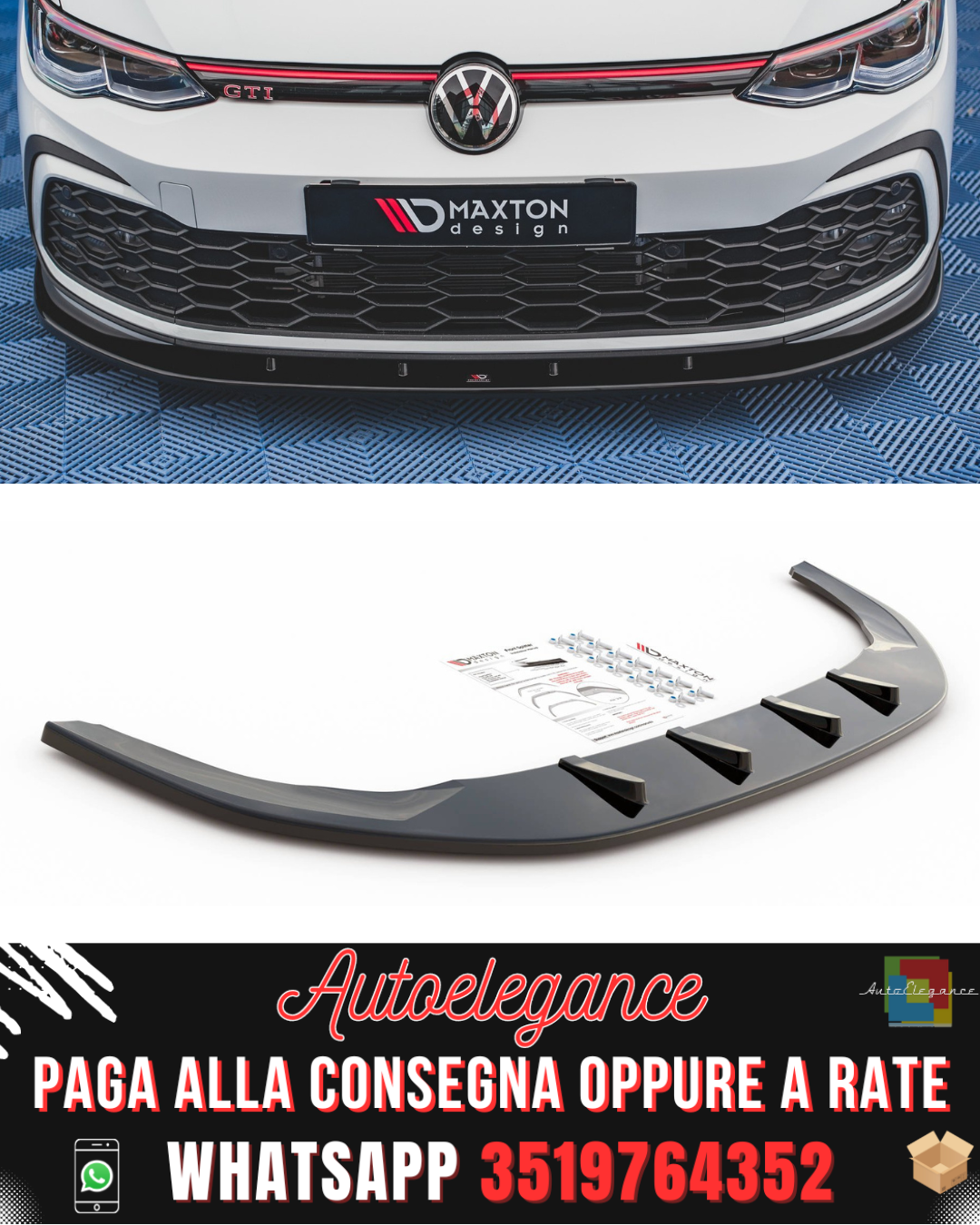 SPLITTER ANTERIORE V.1 adatto per VOLKSWAGEN GOLF 8 GTI / R-LINE 2020