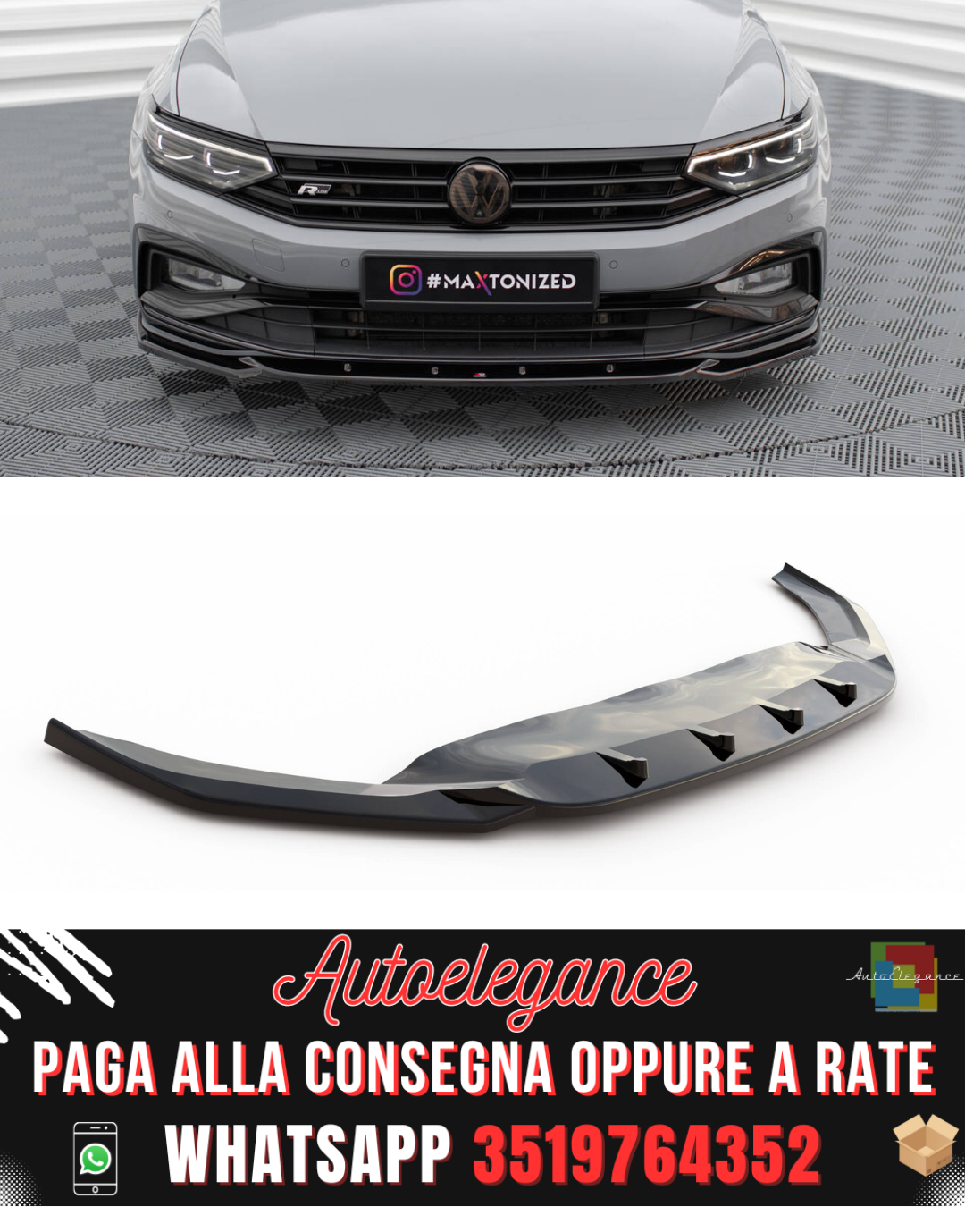 SPLITTER ANTERIORE V.2 adatto per VOLKSWAGEN PASSAT R-LINE B8 FACELIFT 2019-2023