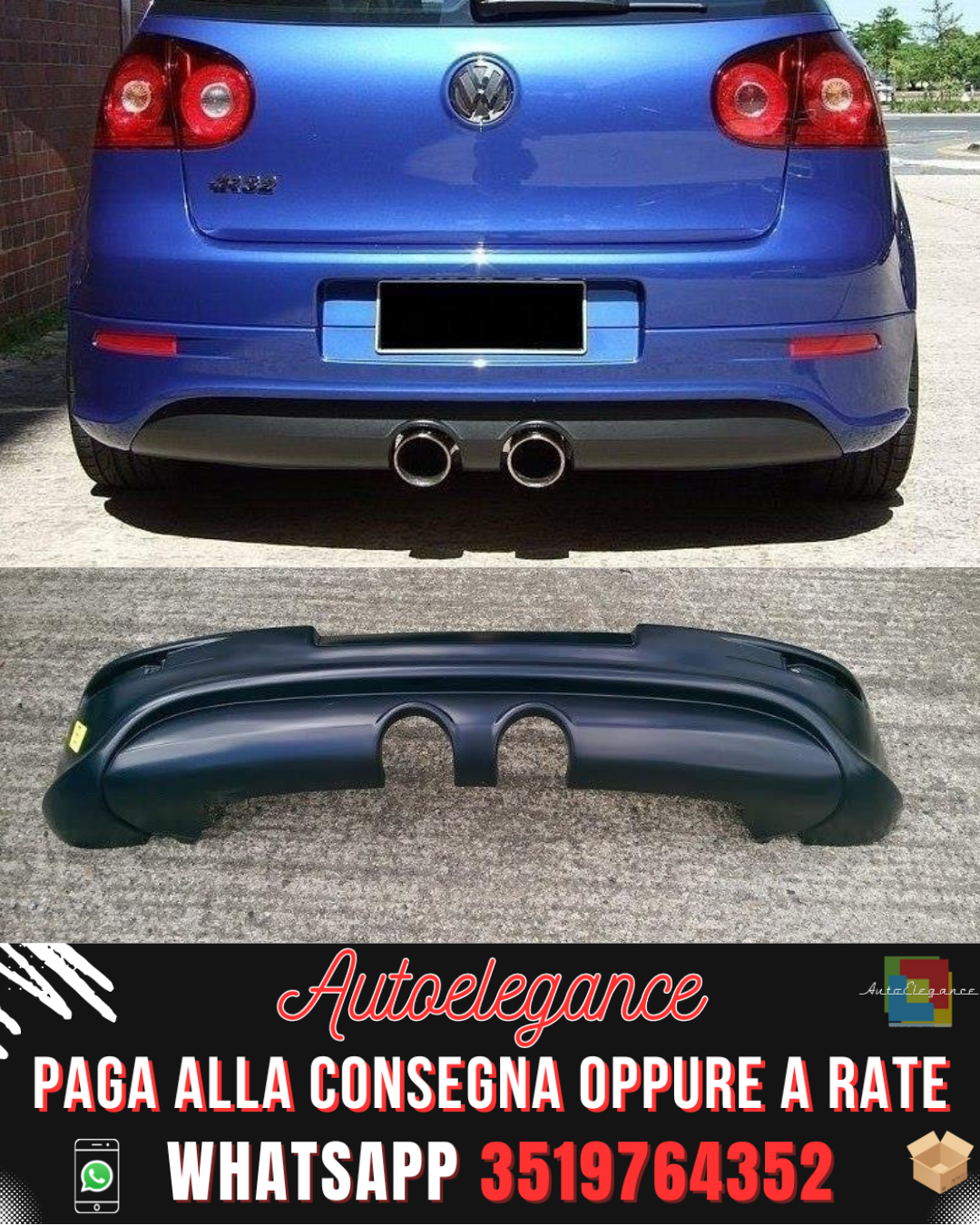 DIFFUSORE POSTERIORE adatto per VW GOLF V R32 (CON 2 FORI DI SCARICO, PER SCARICO R32) 2003-2008