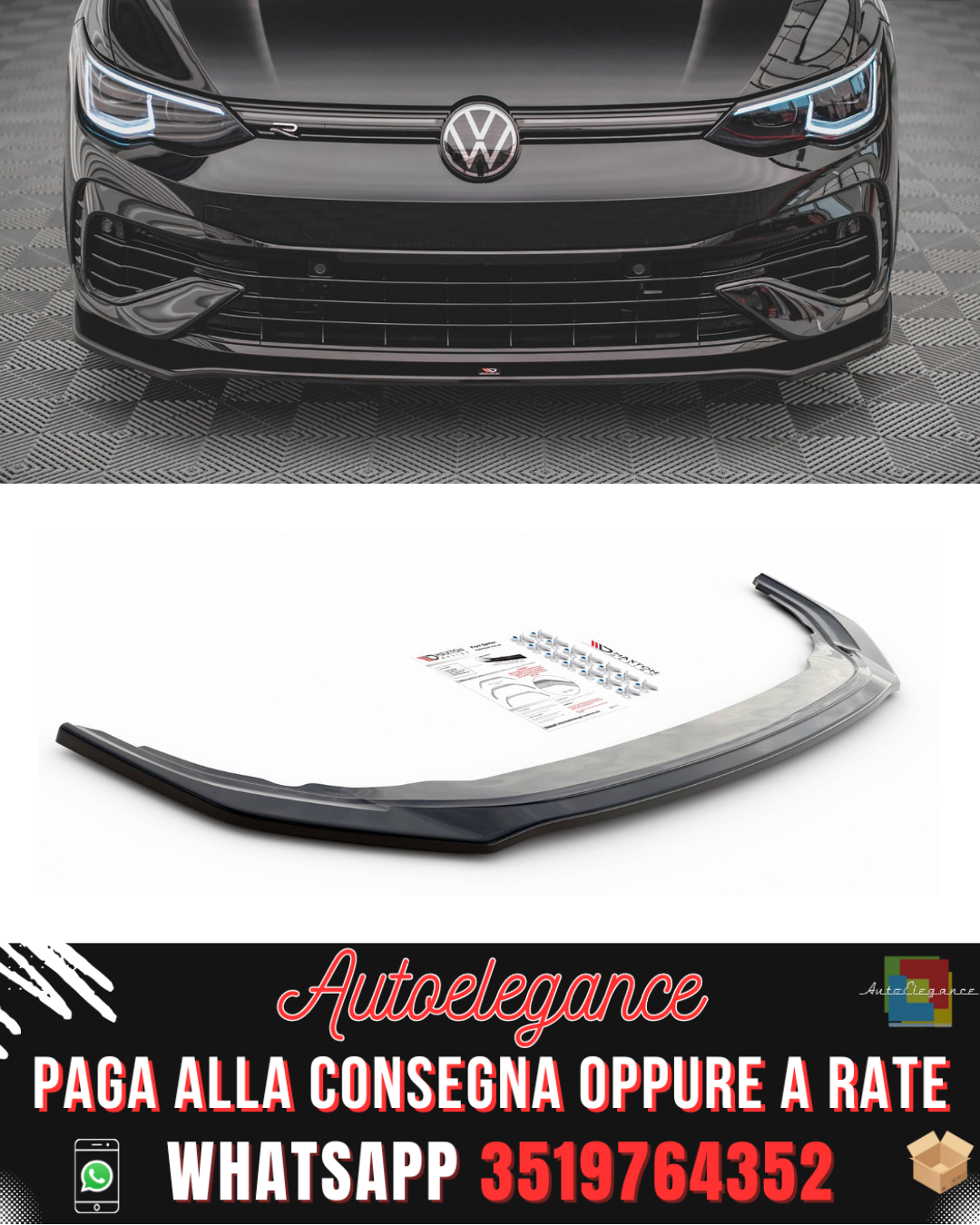 SPLITTER ANTERIORE ADATTO PER V.3 VOLKSWAGEN GOLF R MK8 2020