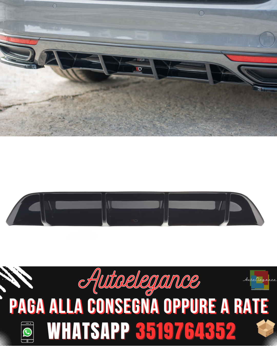 DIFFUSORE POSTERIORE adatto per VOLKSWAGEN PASSAT R-LINE B8 2015-2019