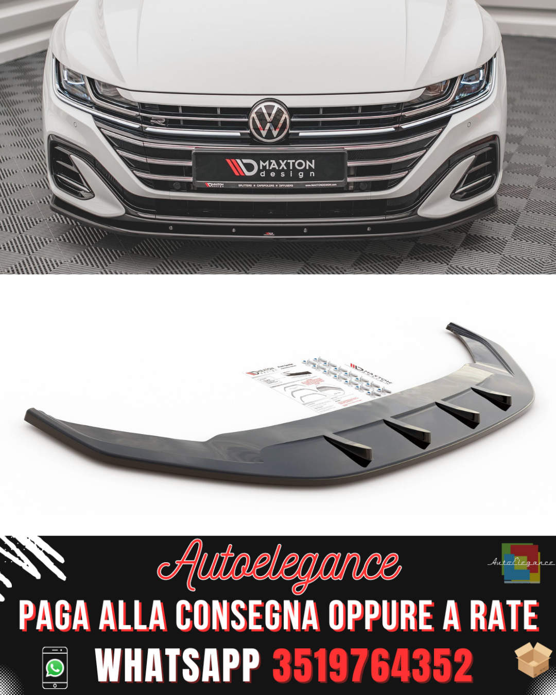 SPLITTER ANTERIORE V.2 ADATTO PER VOLKSWAGEN ARTEON R-LINE FACELIFT 2020-
