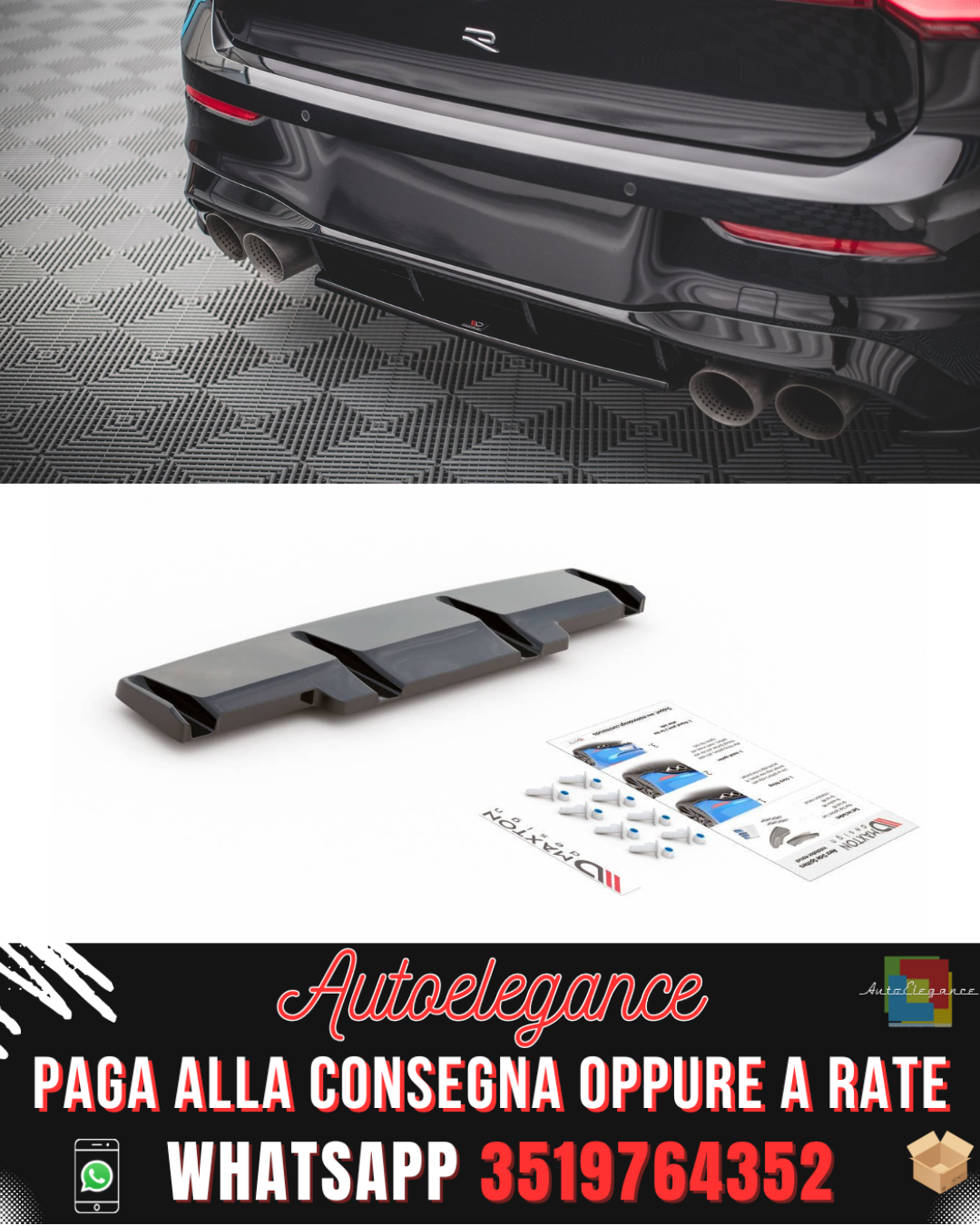 SPLITTER POSTERIORE CENTRALE ADATTO PER VOLKSWAGEN GOLF R MK8 2020