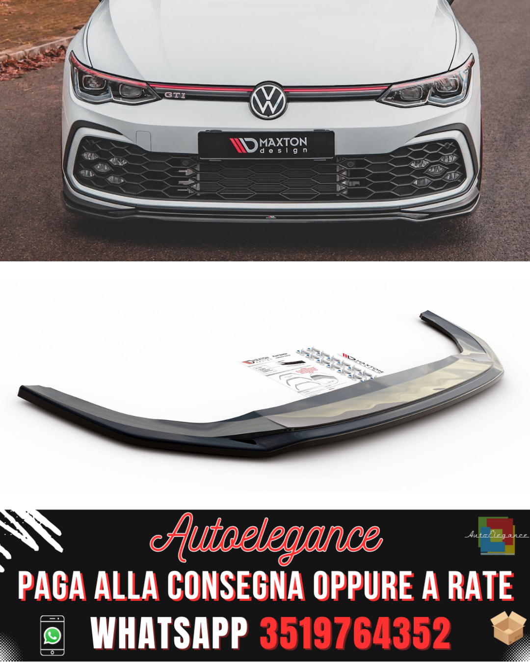 SPLITTER ANTERIORE adatto per V.4 VOLKSWAGEN GOLF 8 GTI / R-LINE 2020