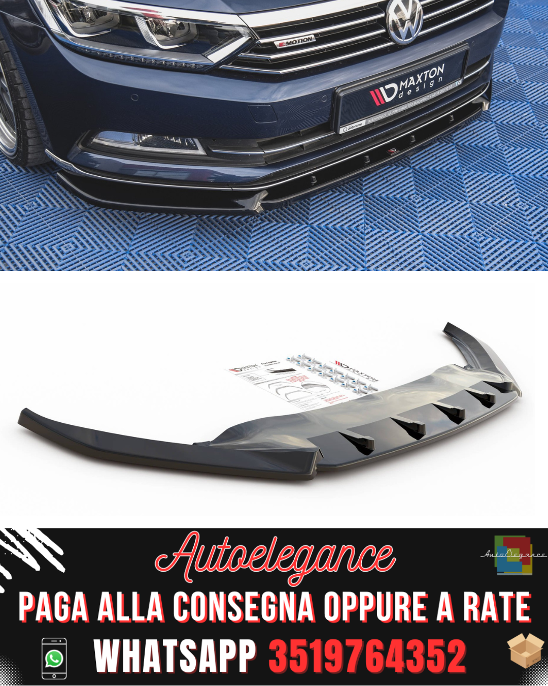 SPLITTER ANTERIORE V.2 adatto per VOLKSWAGEN PASSAT B8 2014-2019