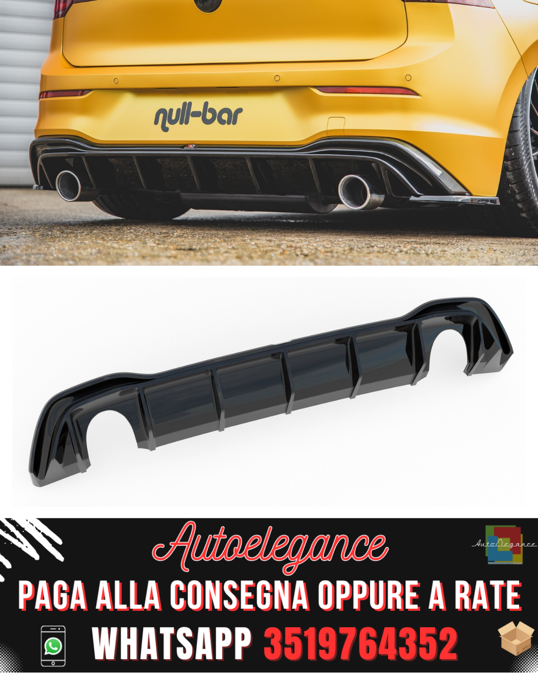 DIFFUSORE POSTERIORE ADATTO PER VW GOLF 8 (LOOK GTI) 2019