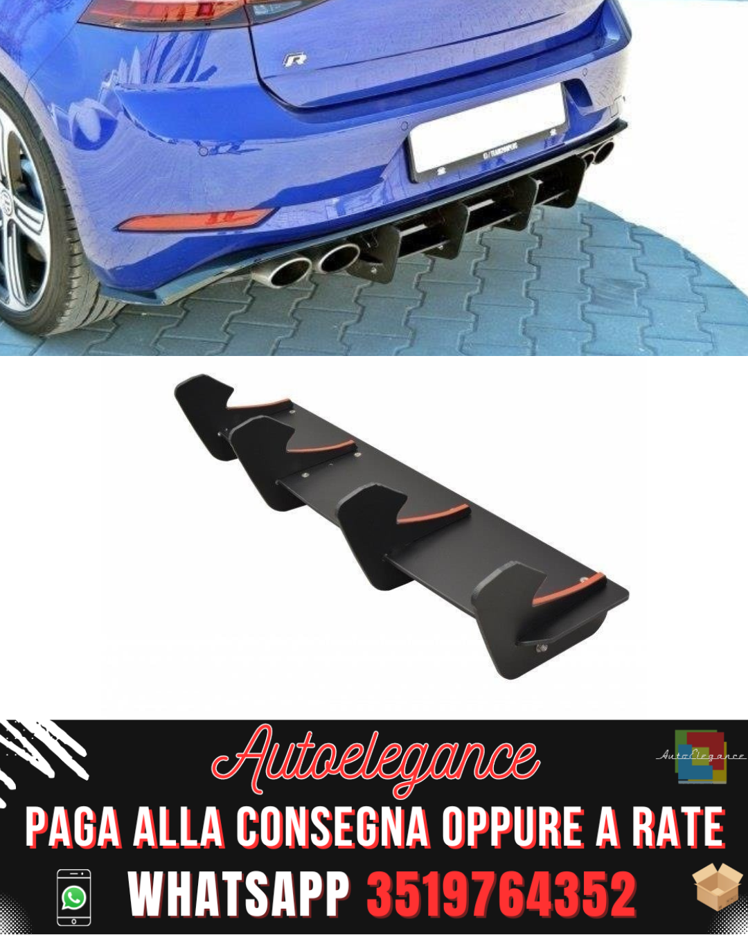 DIFFUSORE POSTERIORE adatto per VW GOLF VII R (FACELIFT) 2017