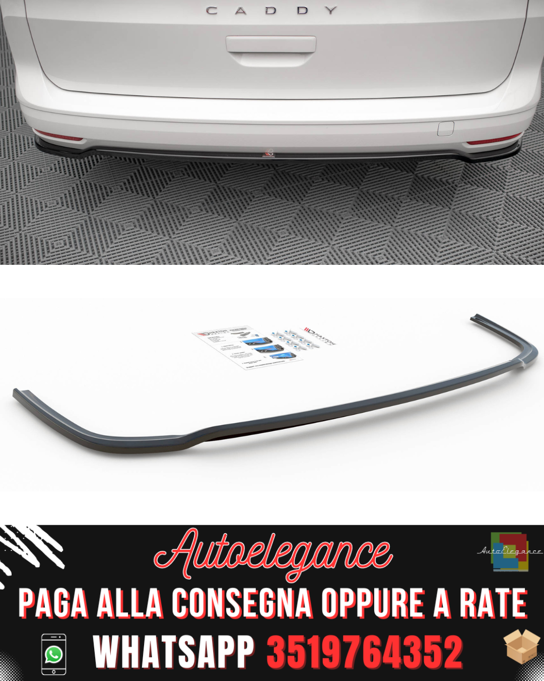 SPLITTER POSTERIORE CENTRALE adatto per VOLKSWAGEN CADDY MK5 2020-