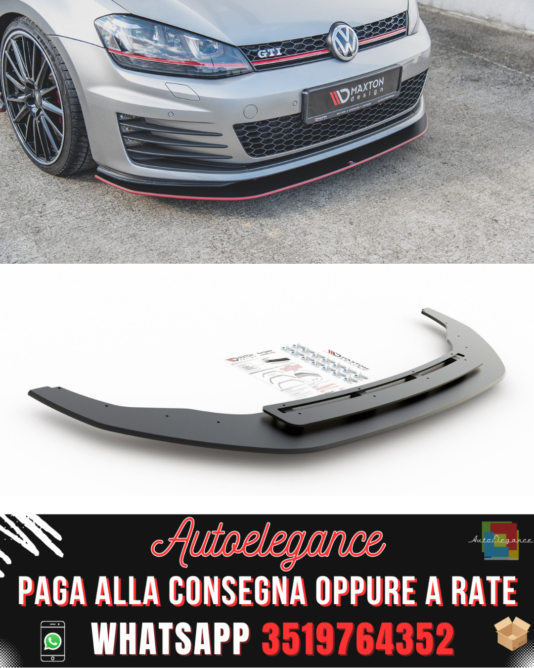 SPLITTER ANTERIORE RACING DURABILITY adatto per VW GOLF 7 GTI 2013-2016