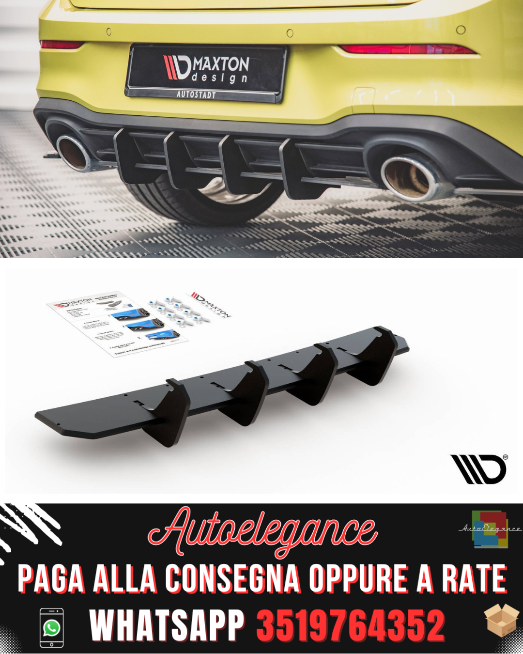 DIFFUSORE POSTERIORE RACING DURABILITY ADATTO PER V.1 VOLKSWAGEN GOLF 8 GTI CLUBSPORT 2020