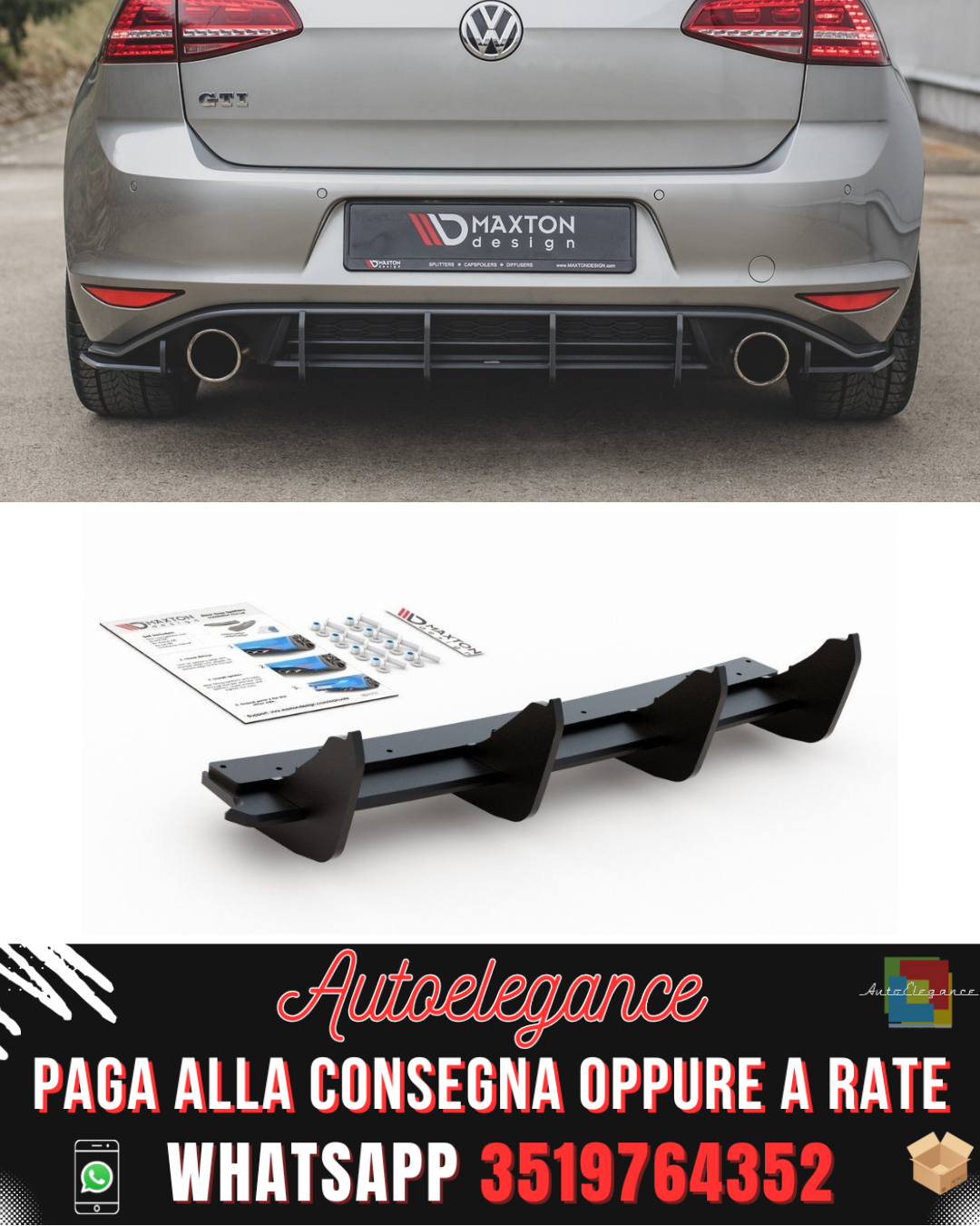 DIFFUSORE POSTERIORE RACING DURABILITY V.1 adatto per VW GOLF 7 GTI 2013-2016