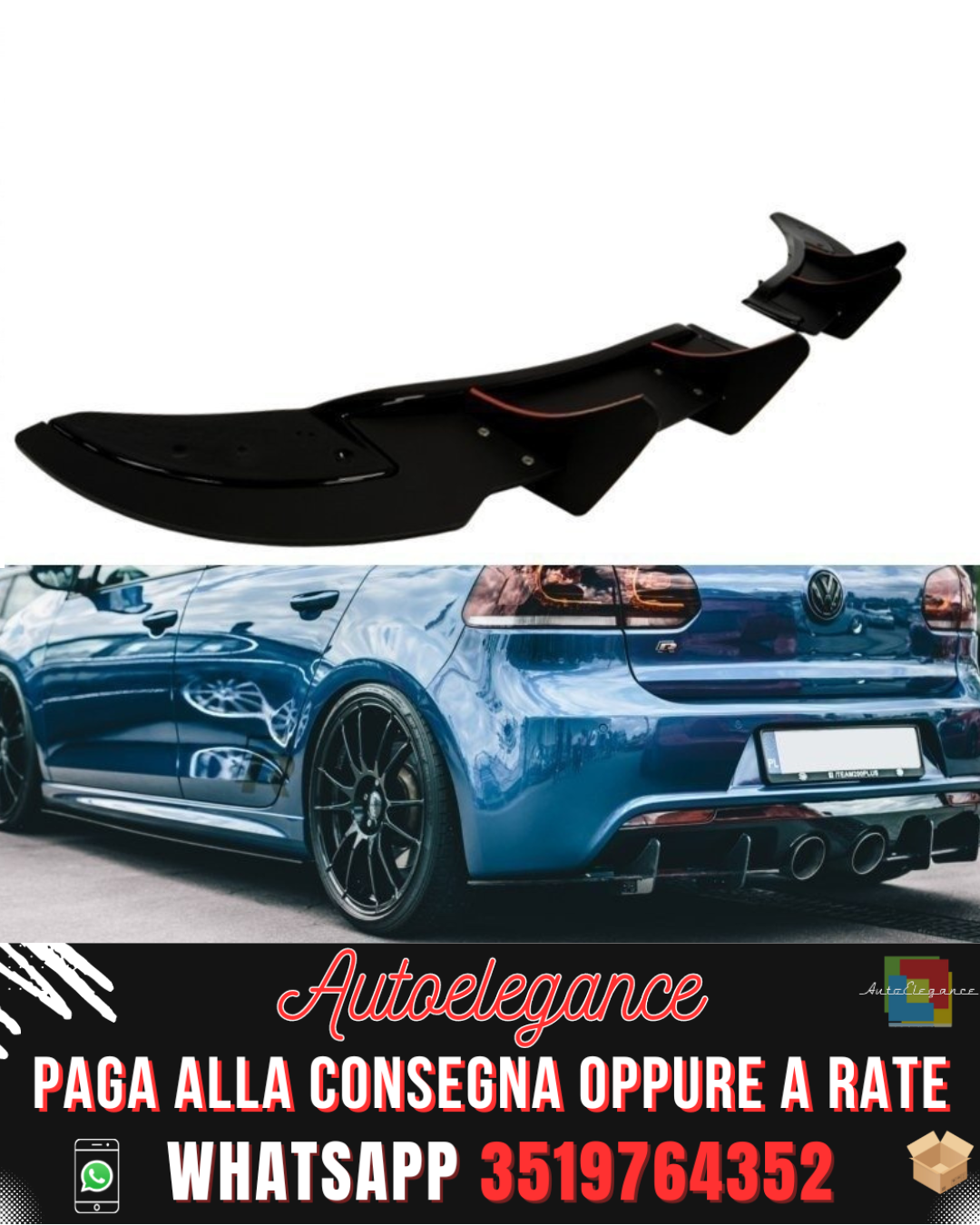 DIFFUSORE POSTERIORE adatto per VW GOLF VI R (CNC) 2008-2012