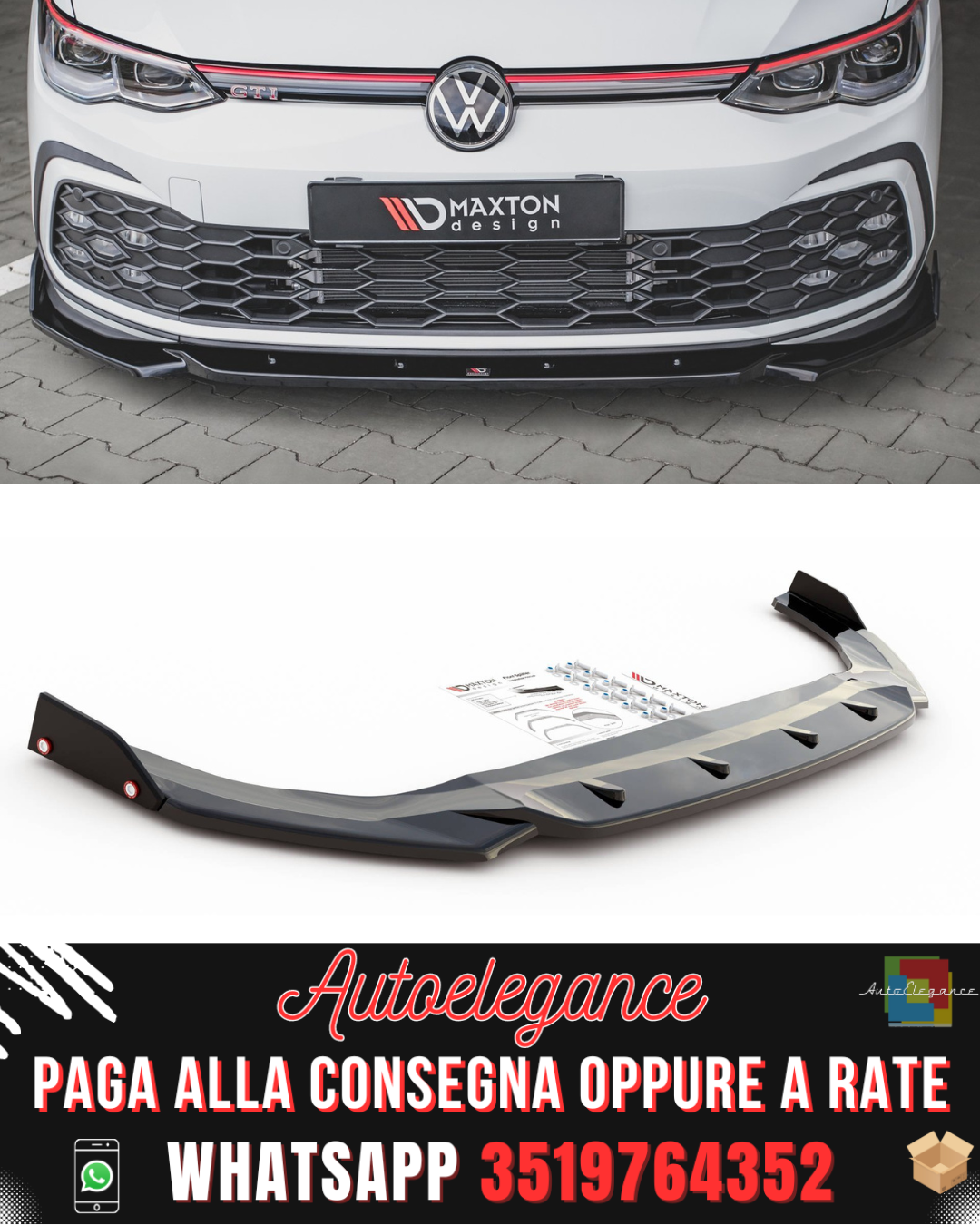 SPLITTER anteriore V.2 + FLAPS adatti per VOLKSWAGEN GOLF 8 GTI / R-LINE 2020