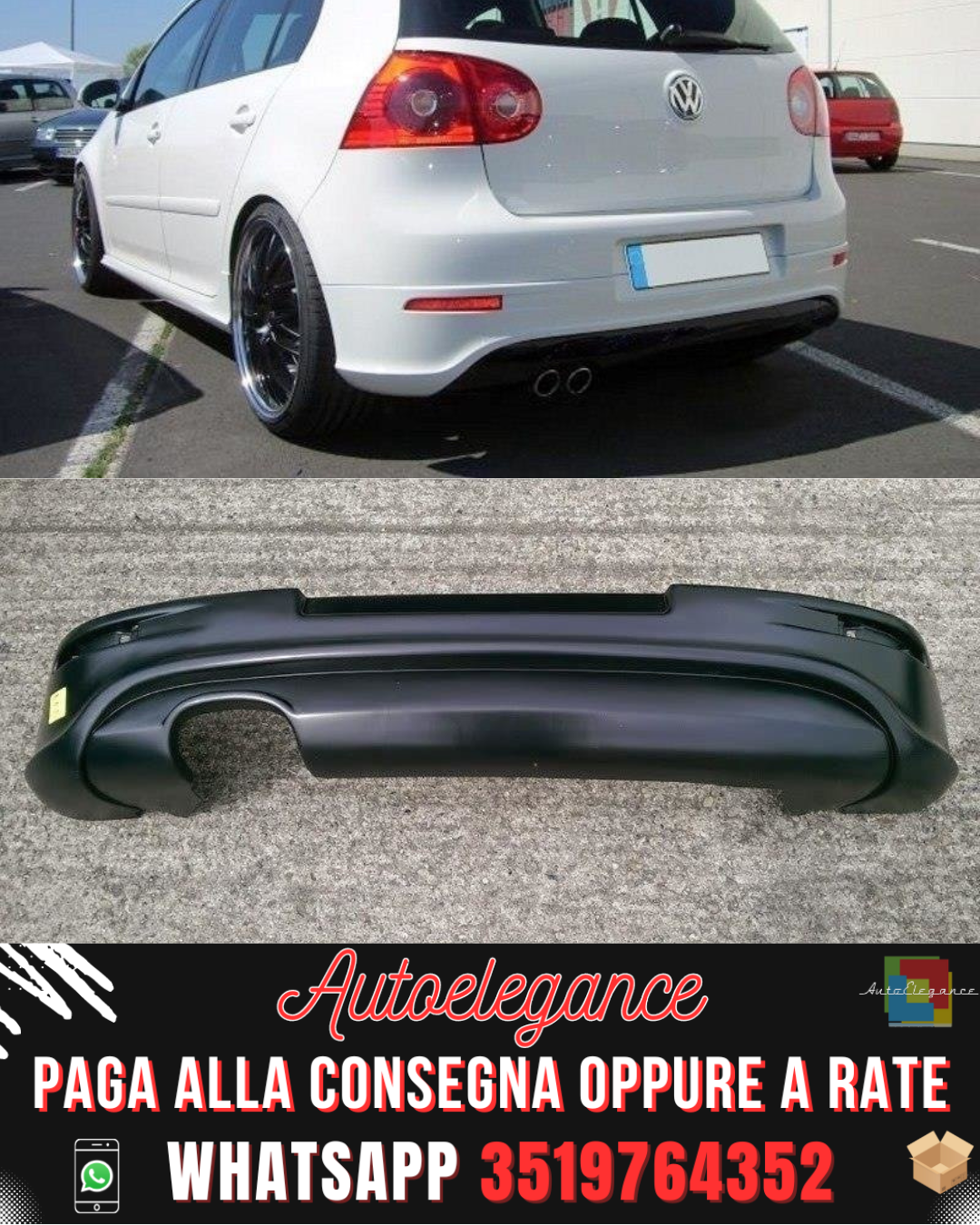 DIFFUSORE POSTERIORE adatto per VW GOLF V R32 (CON 1 FORO DI SCARICO, PER SCARICO GTI) 2003-2008