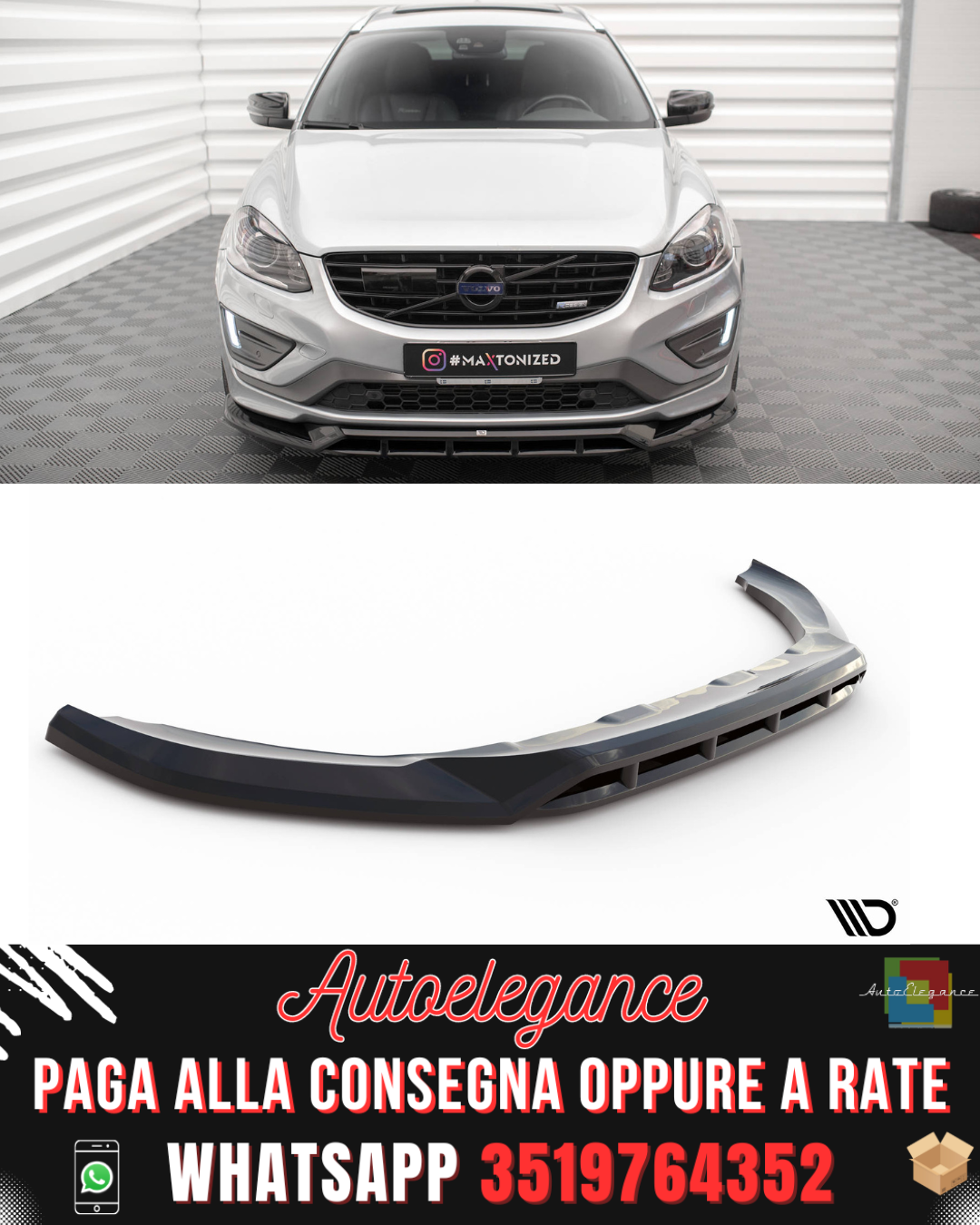 SPLITTER ANTERIORE adatto per VOLVO XC60 R-DESIGN MK1 FACELIFT 2013-2017