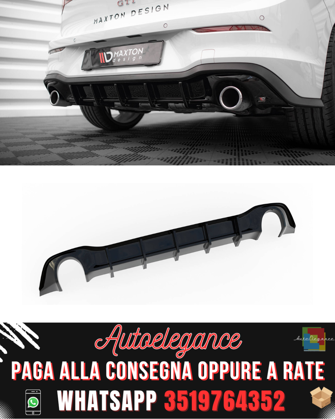 DIFFUSORE POSTERIORE ADATTO PER  V.3 VOLKSWAGEN GOLF GTI MK8 2020