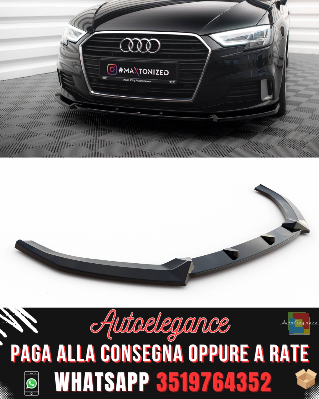 SPLITTER ANTERIORE ADATTO PER V.1 AUDI A3 SPORTBACK 8V RESTYLING 2016-2020