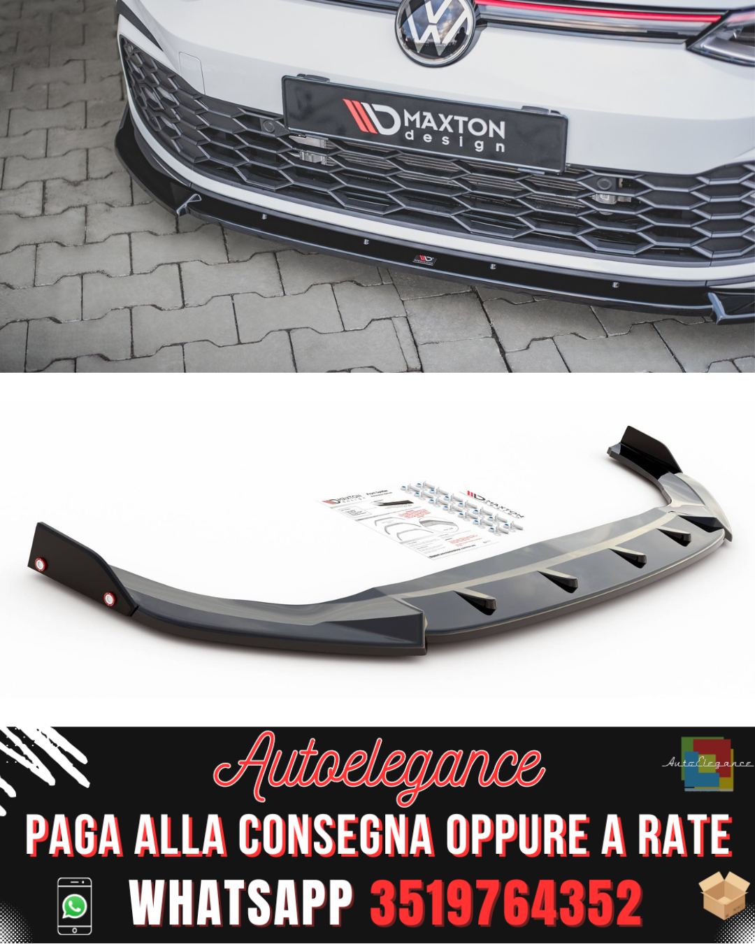 SPLITTER ANTERIORE adatto per V.3 + FLAPS VOLKSWAGEN GOLF 8 GTI / R-LINE 2020