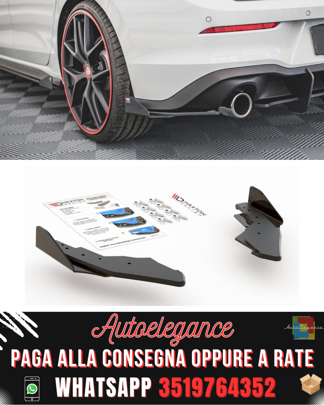 RACING DURABILITY SPLITTER LATERALI POSTERIORI + FLAP ADATTI PER VOLKSWAGEN GOLF 8 GTI 2020