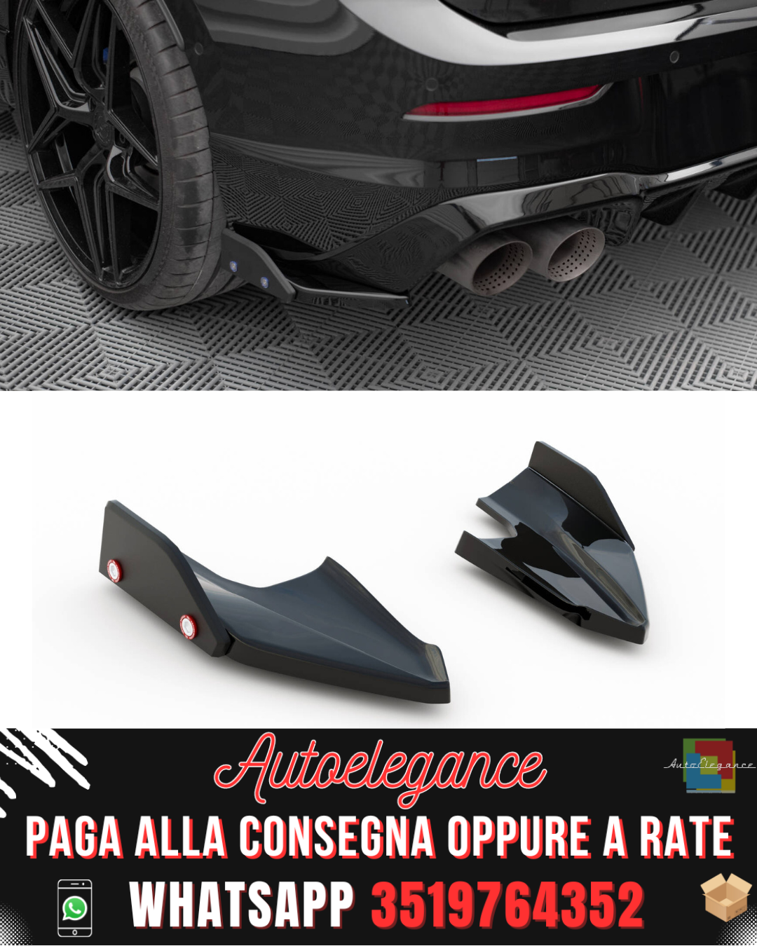 SPLITTER LATERALI POSTERIORI V.5 + FLAPS VOLKSWAGEN GOLF R MK8 2020-