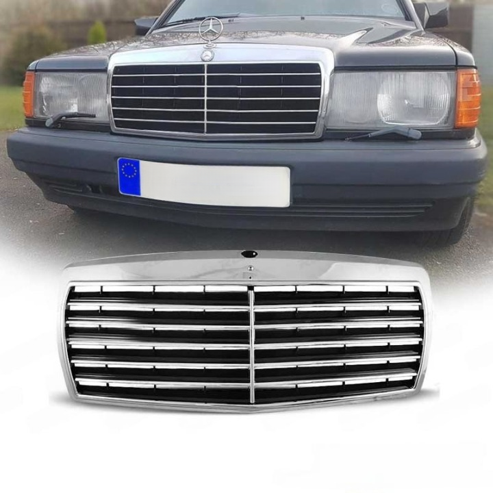 💕ART.10236 GRIGLIA MERCEDES 190 W201 82-93 LOOK AVANTGARDE CROMATA💕