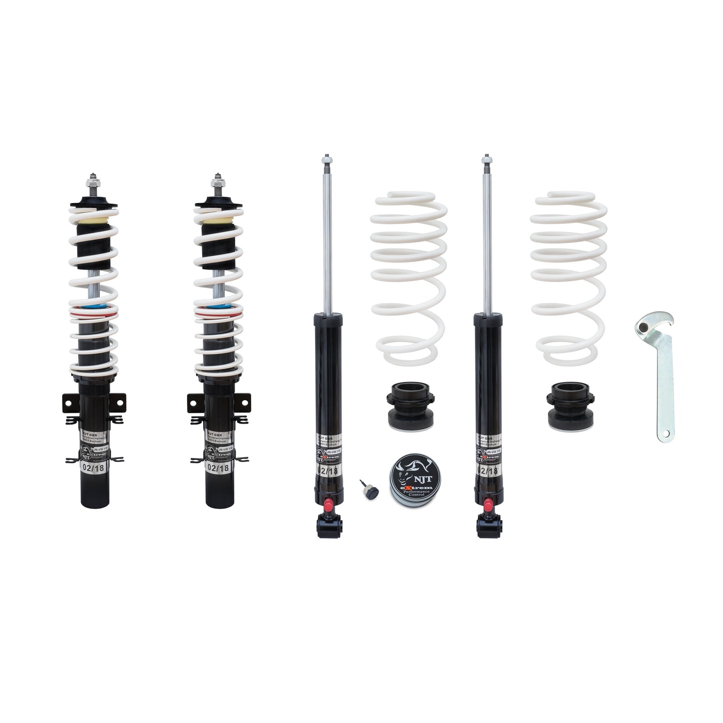 NJT eXtrem coilover suspension sport suspension with adjustable hardness for Polo 6R suitable for VW Polo Type 6R 1.2, 1.4, 1.6, 1.4 TDi, 1.6TDi, from year of manufacture 2009-