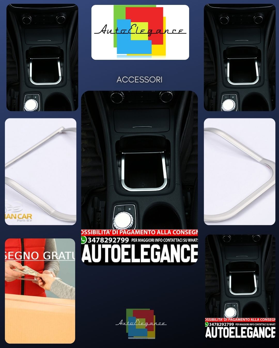 Per Mercedes CLA, A, B, GLA telaio cromato pannello portaoggetti console central