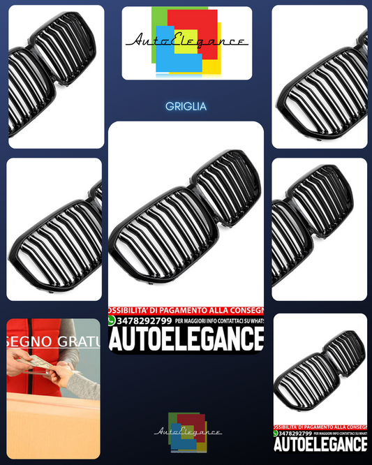 ADATTO PER BMW X5 G05 GRIGLIA DEL RADIATORE DOPPIA STAFFA NERA LUCIDA