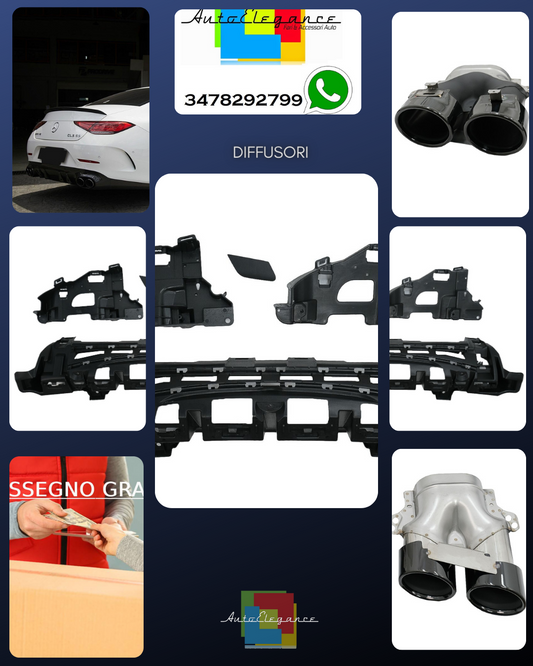 Diffusore per Mercedes CLS C257 18+ CLS53 Look Nero Scarico Punte Night Package