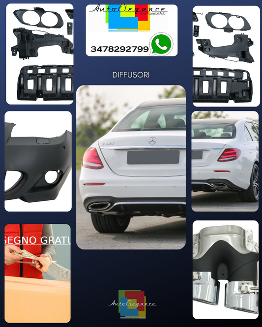 Diffusore Scarico Punte per Mercedes E W213 16+ E53 Look Argento Nero