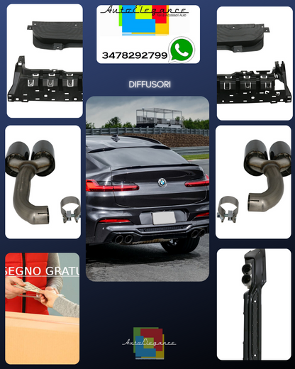 Punte scarico doppia uscita diffusore paraurti per BMW X4 G02 18+ M Sport