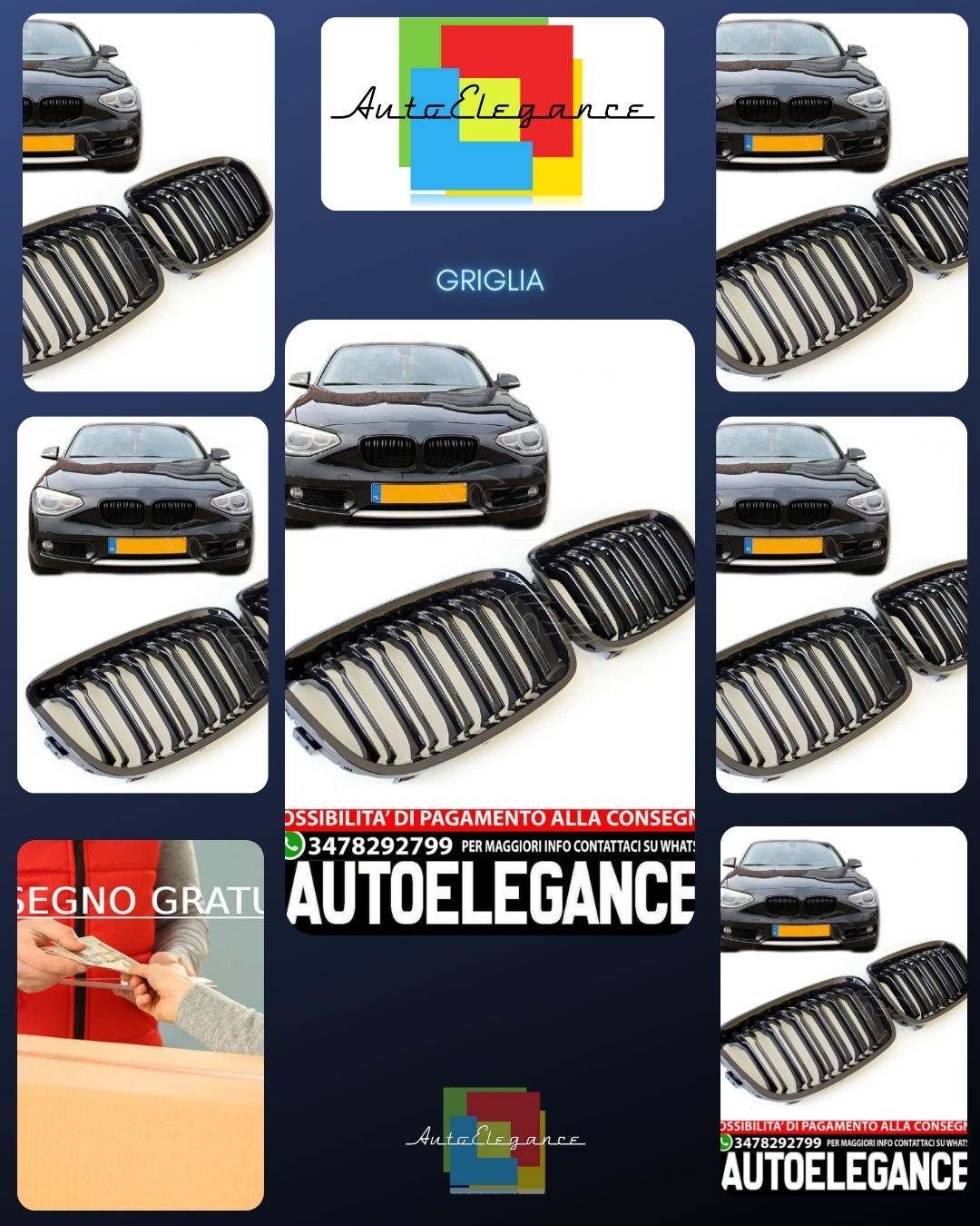 GRIGLIA RADIATORE ADATTA PER BMW SERIE 1 F20 F21 DOPPIA BARRA LUCIDA NERA
