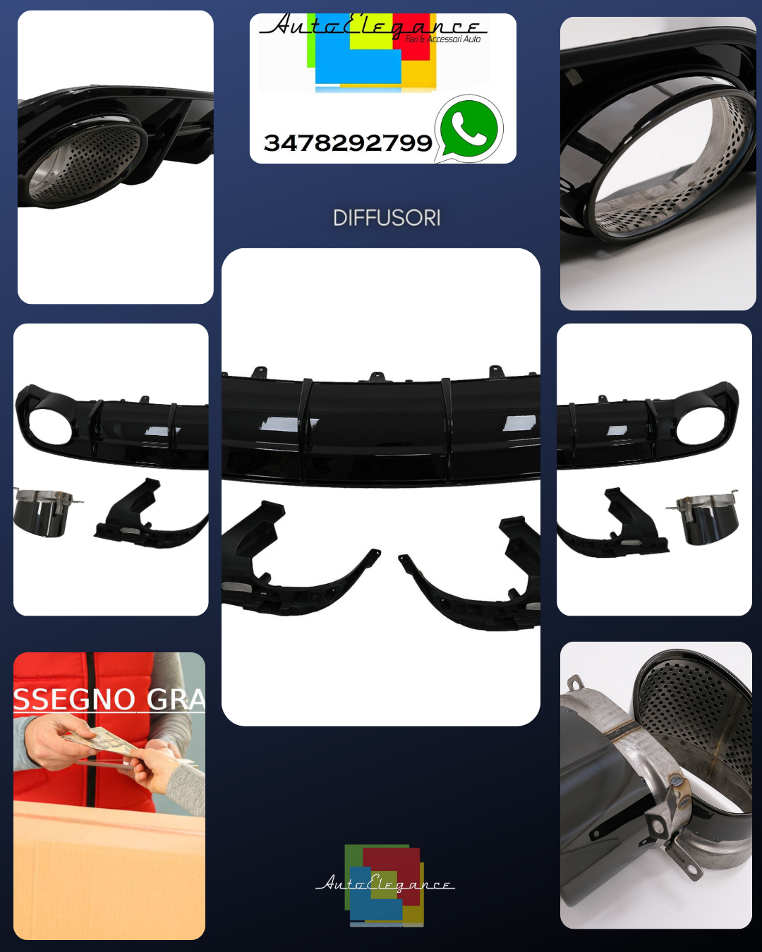 Diffuser for Audi A6 4G Facelift S Line 2015-2018 Exhaust Tips RS6 Look Black