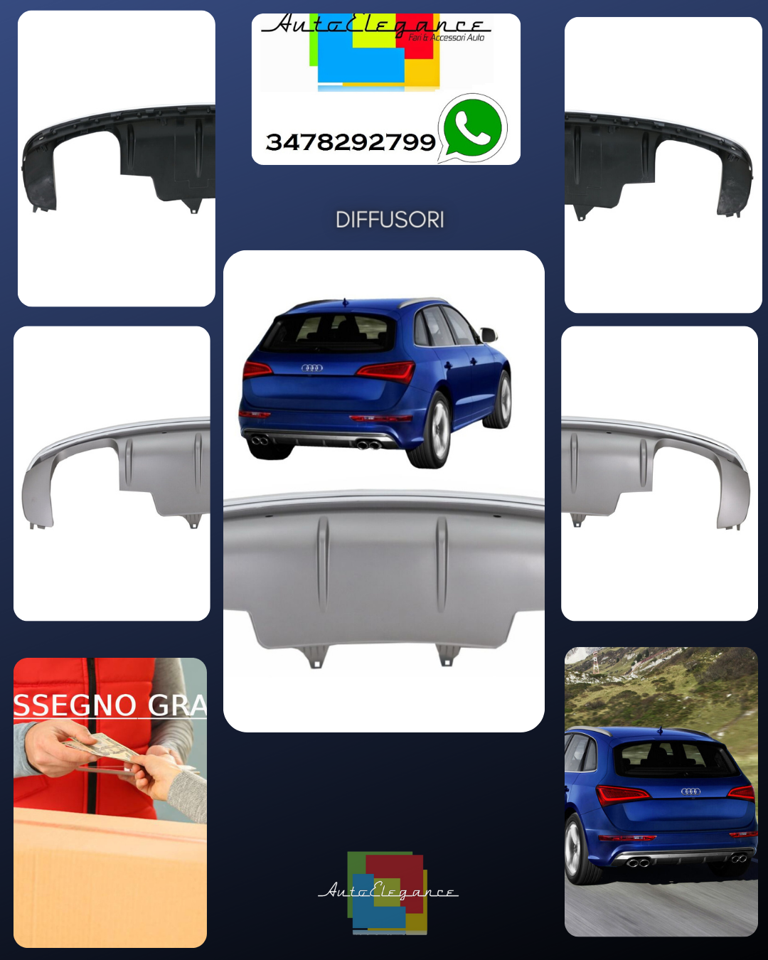 Diffusore Spoiler Paraurti Doppia Uscita per Audi Q5 8R Facelift 09-16 S-Line